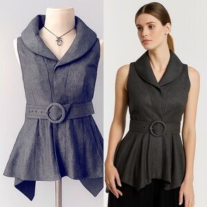 ALICE & OLIVIA Fitted structured vest with pockets and belt.